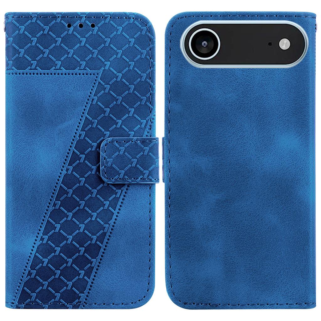 For iPhone 17 Air Stand Case 7-Shaped Pattern Imprint Leather Phone Cover with Strap