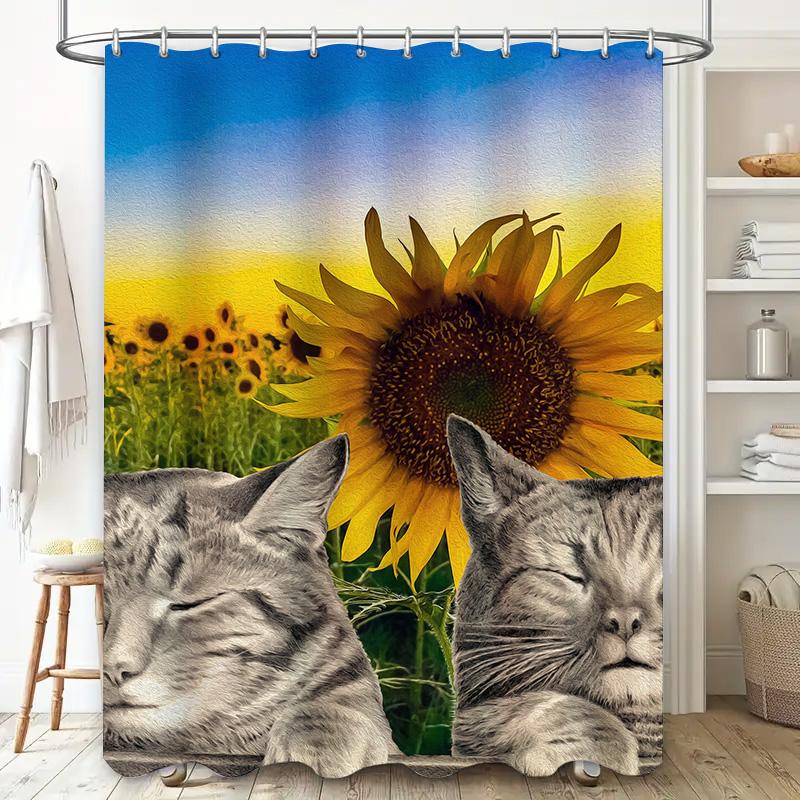 Kolorowa Kwiatowa Zasłona Prysznicowa Nowoczesna Dekoracja Łazienki Do Domu Pomarańczowe Żółte Kwiaty Wodoodporna Tkanina 180Gsm Rozmiar: L72 X W72 cali