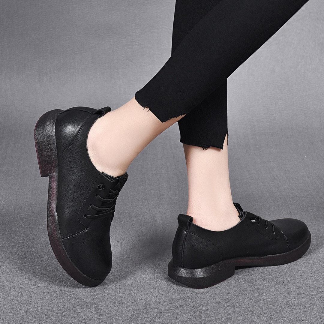 

2025 spring and summer new first-layer cowhide flat-soled low-heeled single shoes round head rhinestone soft-soled soft-sided loafers small leather sh 35