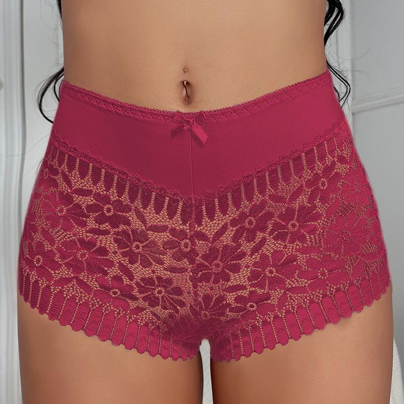 Sexy Lace Mid-Waist Hip-Wrapped Breathable Boxer Briefs for Women