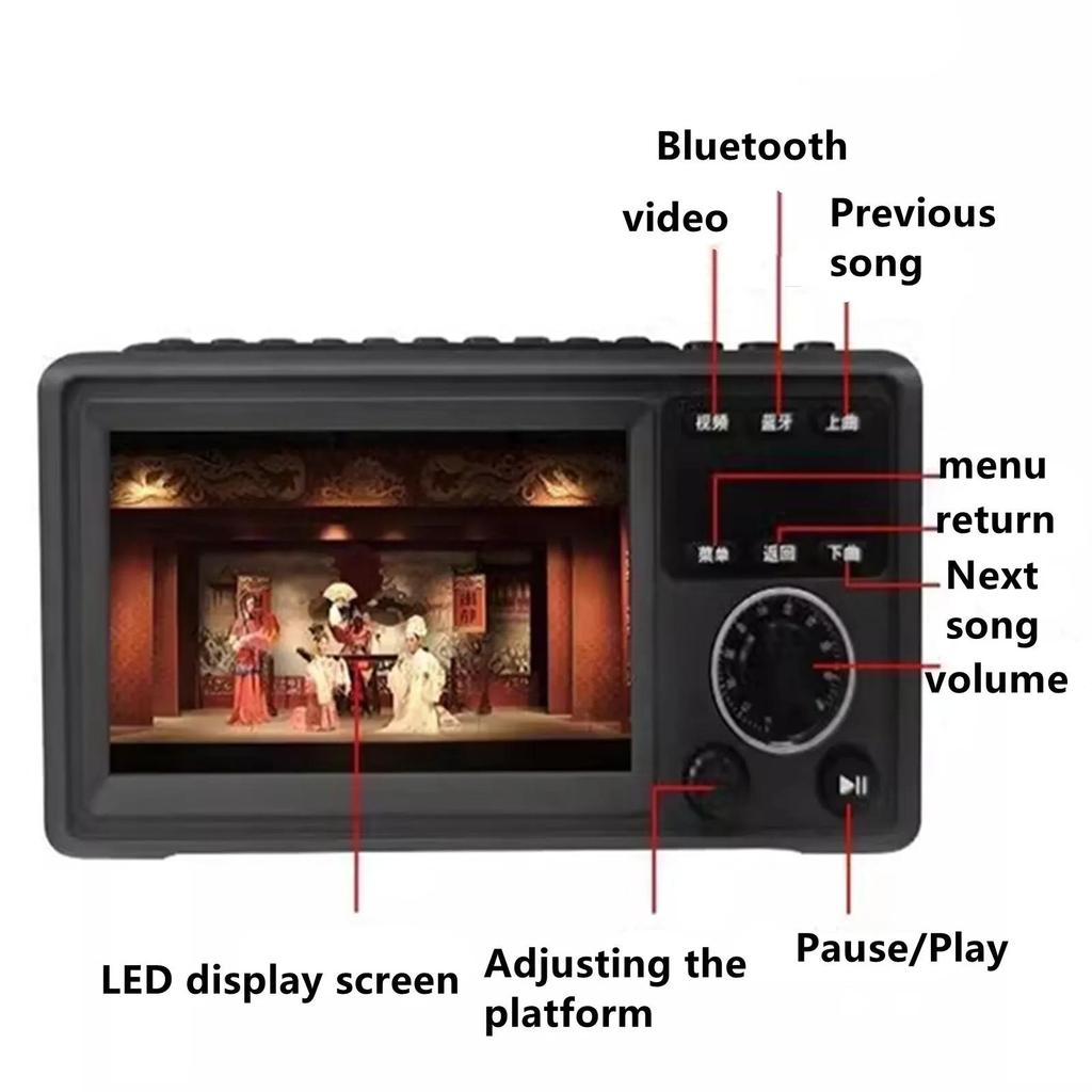 Neue 4,3 Zoll HD Tragbare Videomaschine Bluetooth-Lautsprecher SW MW FM Radio Audio TF-Karten-U-Disk-Player MP3-Sound USB MP4 AUX Uhr