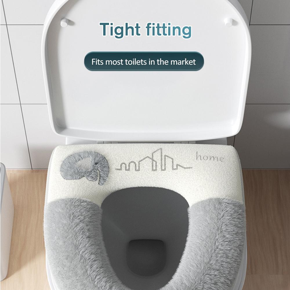 Premium Accessories High Quality Universal Soft Toilet Seat Cover Mat with Toilet Lid Lifter Thicker Warmer Washable Toilet Lid Pad Cover Bathroom
