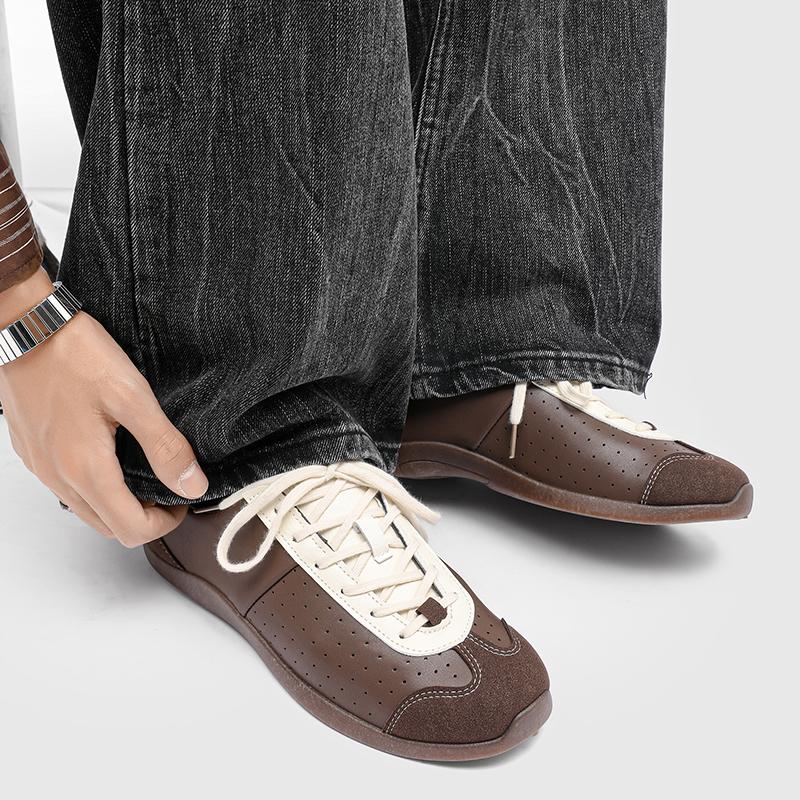 2025 High Quality Casual Retro Comfortable Shoes Cross Tied Patchwork Bicolor Pumps Round Toe Flat with Shallow Lace Up Sneakers