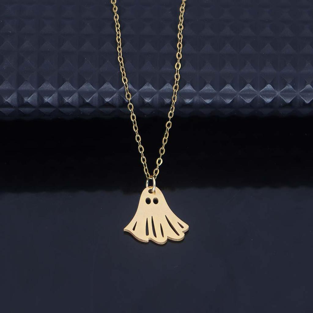 Stainless Steel Halloween Ghost Pendant Necklace - Cute Cartoon Clavicle Chain Jewelry Accessory