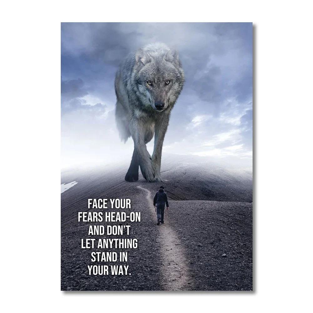 Motivational Animal Poster Eagle Tiger Lion Wall Art Canvas Painting Motto Picture for Living Room Home Decoration