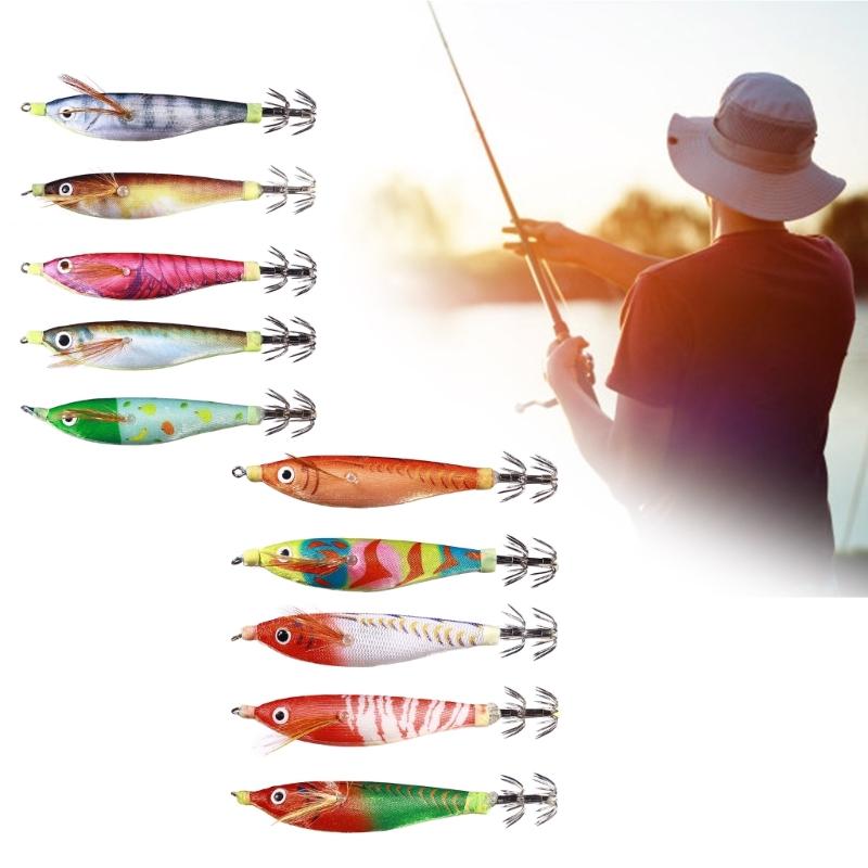 5Pcs Artificial Hard Baits Shrimp Lures Baits 9.6g Cuttlefish Hook Fishing Lures Glow Squid Jig Glow Jig Hook
