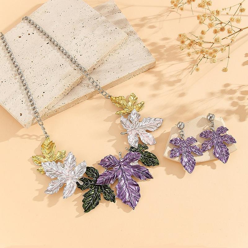 

Свадебный Набор Ювелирных Изделий для Невесты Женский Фиолетовый Кленовый Лист Сплав Ожерелье и Серьги Подарок Роскошный Набор из 2 Предметов