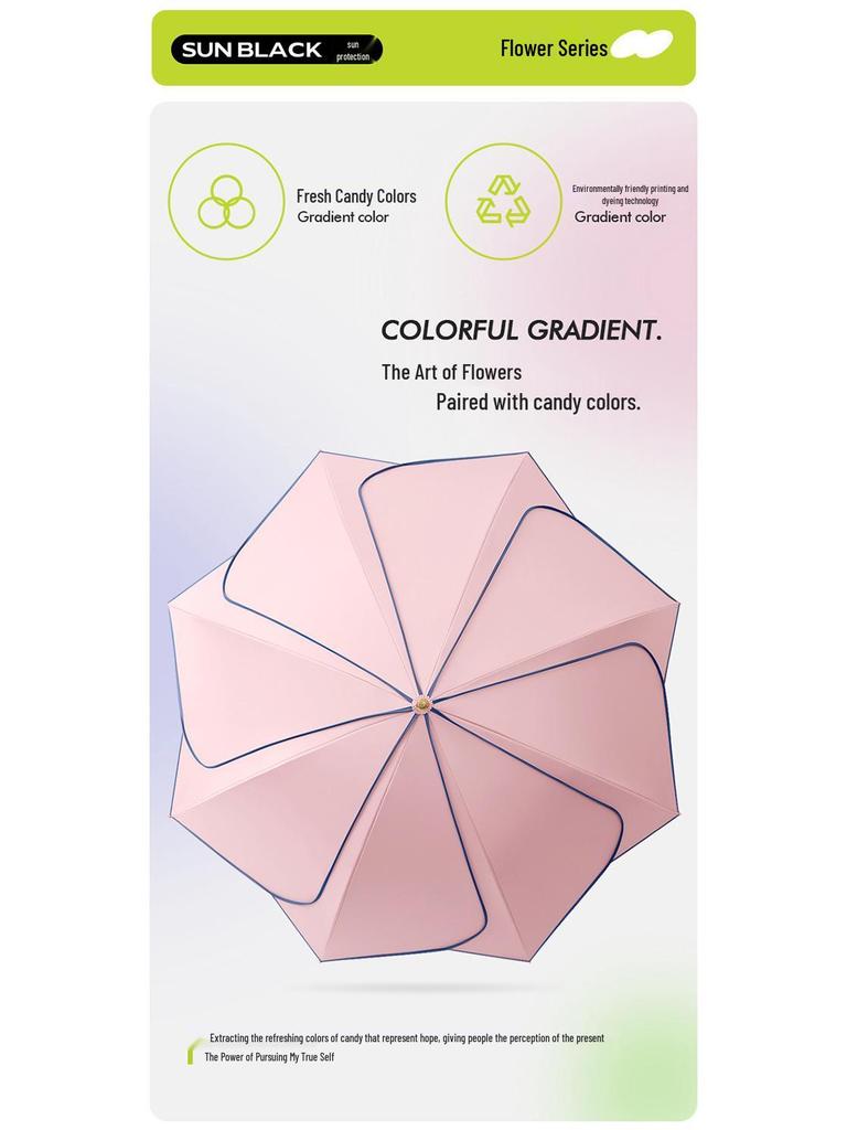 Long Handle Floral Umbrella, Dual-Use for Sun & Rain, UV Protective Black Rubber Shade for Women.