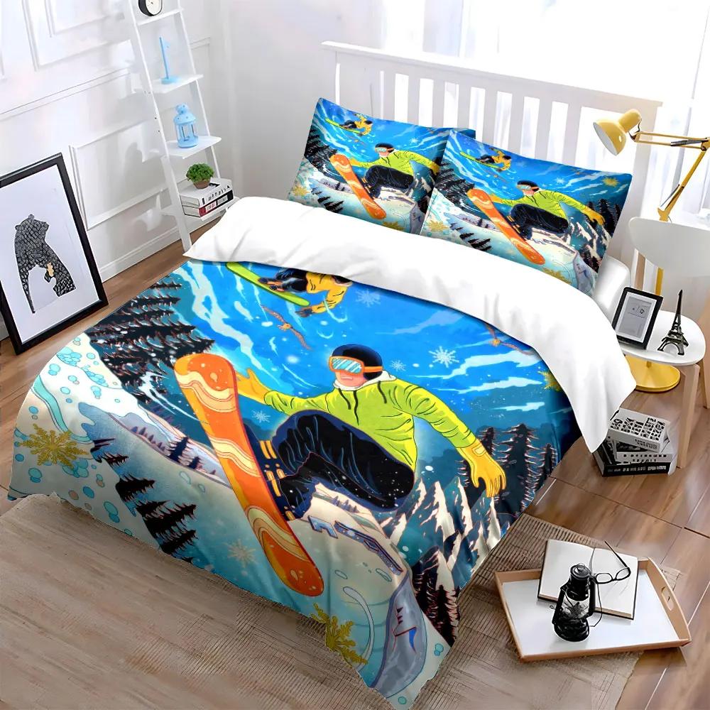 "Snowboarding Gear Set Outdoor Sports" Soft Comfortable Duvet Cover Bedding Set Included 1*Duvet Cover & 2*Pillowcases gift