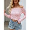 Women's Autumn and Winter Knitted Navel Short One-line Collar Slim Sweet Jumper