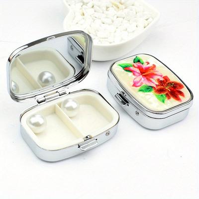 Portable Travel Essential Pill Splitters Pill Case Container for Medicines Organizer Metal, Jewelry Box, Compartmentalized Storage Box