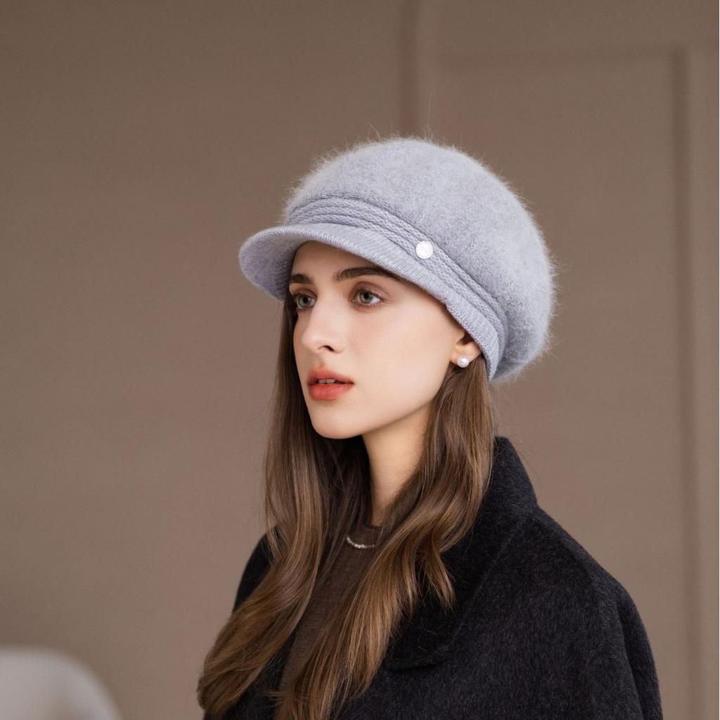 Ladies Warm Hat Winter Rabbit Hair Knitted Thickened Wool Hat Cold-Proof Simple Mom Hat