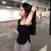 Summer U-Neck Top Slim Fit Irregular Short Sleeved T-Shirt For Women