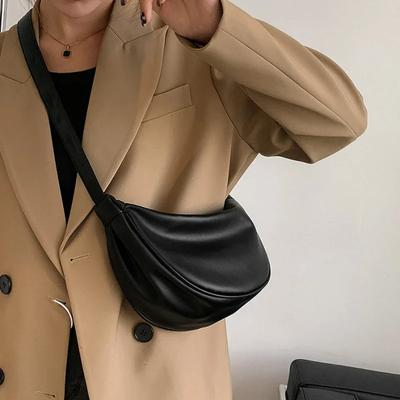New Fashion Women's Hobos  Soft Leather Shoulder Messenger Bags for Women Wide Female Half Moon Purse and Handbags Brand