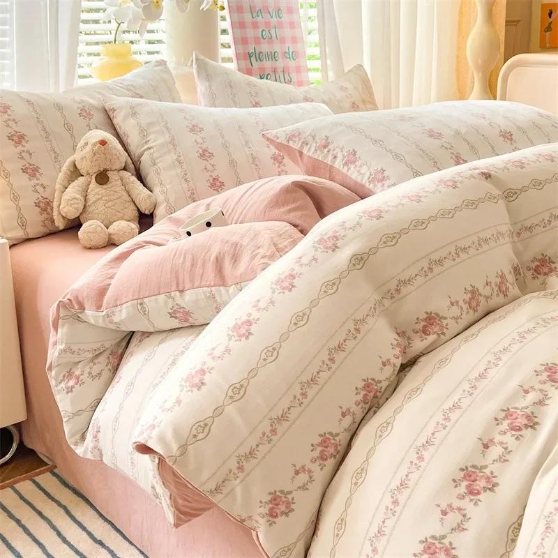 4pcs/set Plant Floral Print Set A Duvet Cover and Bed Sheet A Pair of Pillowcases Suitable for Bedroom Home Decor Bedding Sets