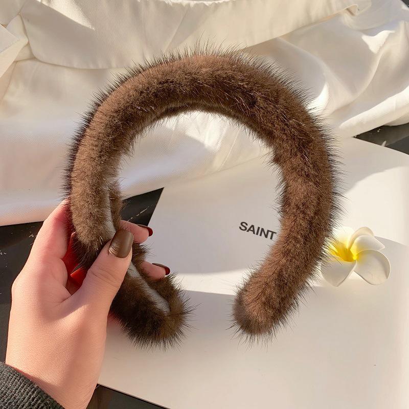 Korean Fluffy Wide Brim Hairband: Mink Fur Winter Headwear for Versatile Use in Hair Care and Styling
