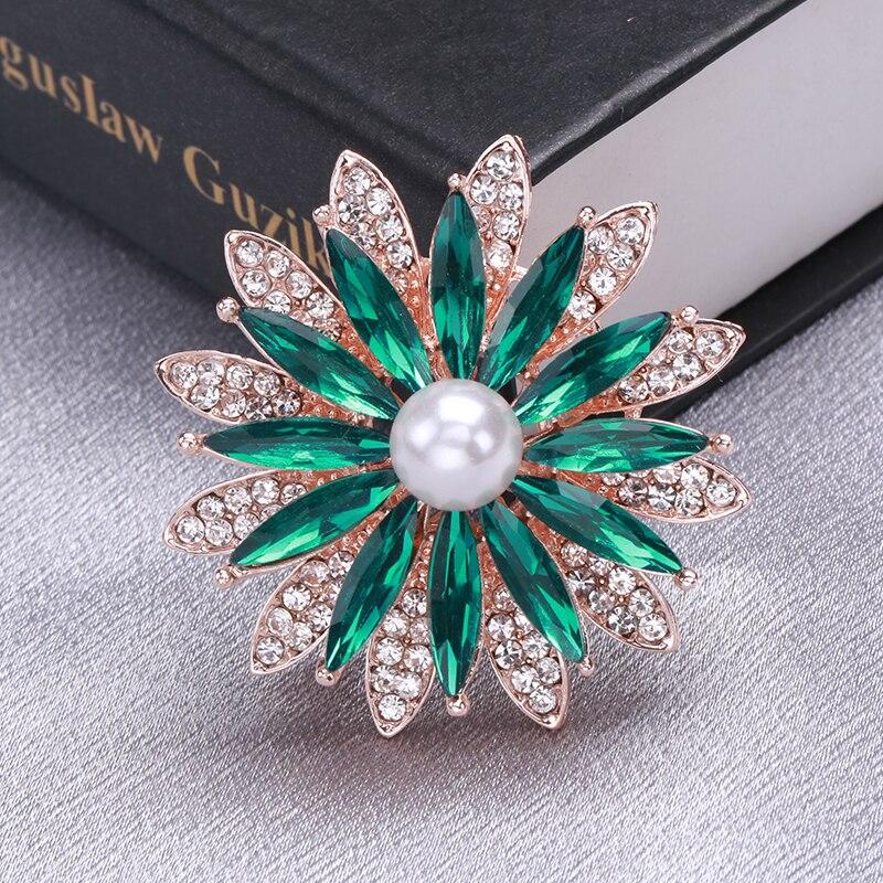 Blucome Geometry Flower Girl Brooch Water Droplets Crystal Brooches for Women Collar Suit Scarf Accessories Jewelry