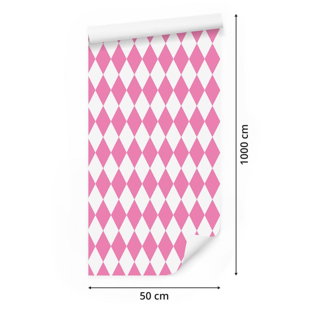 Harlequin Diamonds Wallpaper, Powder Pink and White, Powder Pink Background, 50x1000