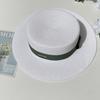 Luxury Elegant Women Summer Straw Hat Flat Top Boater Cap Folds Silk Pearl Decor Hand Weave Wide Brim Sun Hat Panama Fedora