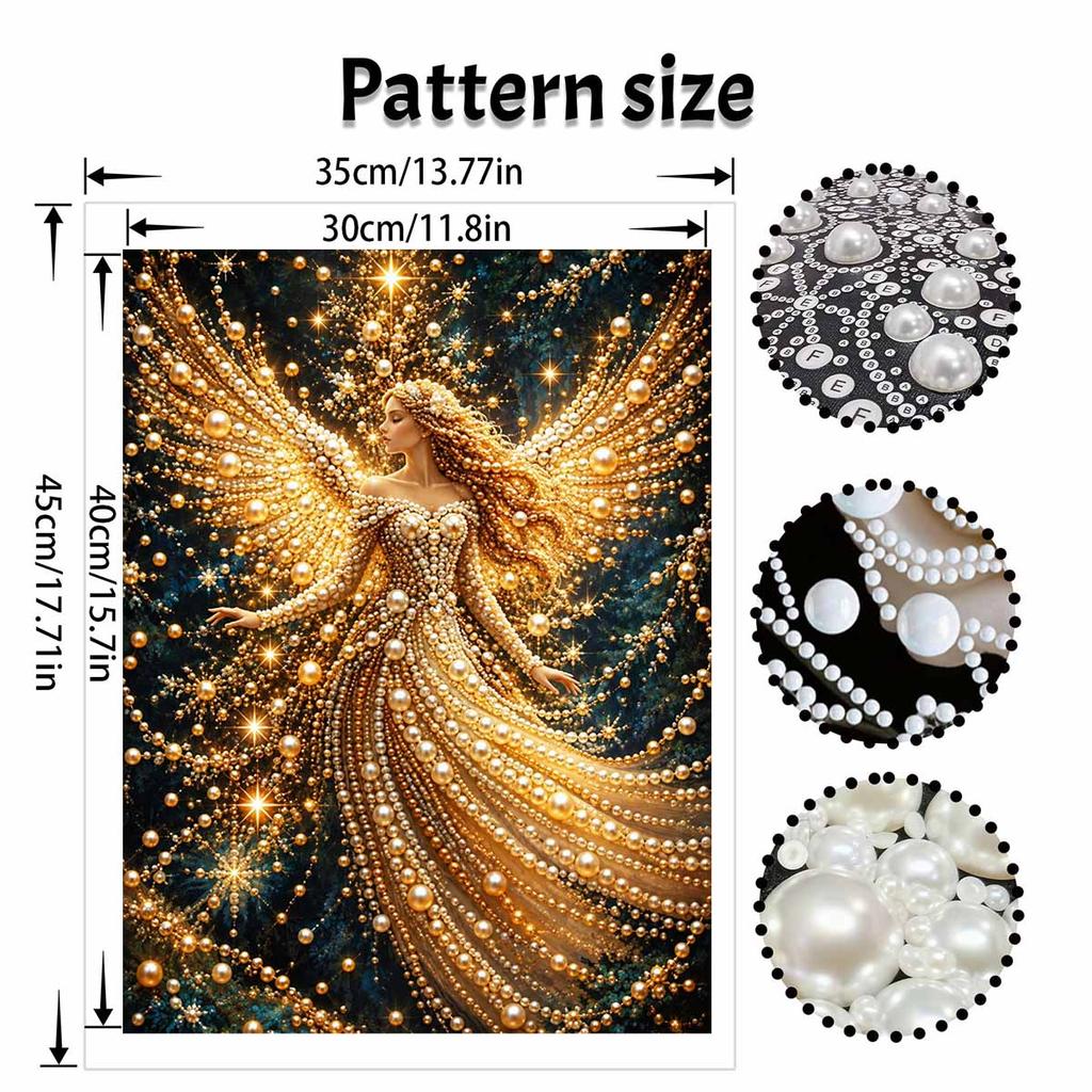 DIY Pearl and Diamond Painting Kit. suitable for beginners. Golden Angel wall decoration. handmade gift.