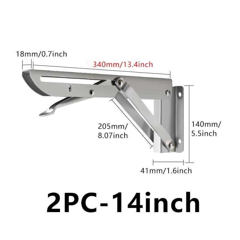 2-Pack Brushed Stainless Steel 8-18 Inch Adjustable Folding Angle Bracket – Heavy-Duty Wall-Mounted Shelf Support Triangle