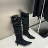 Autumn and Winter Piled Boots, Thin Boots, Pointed Toes, Thin Heels, Thin High Heels, Small Men But Knee Boots, Women
