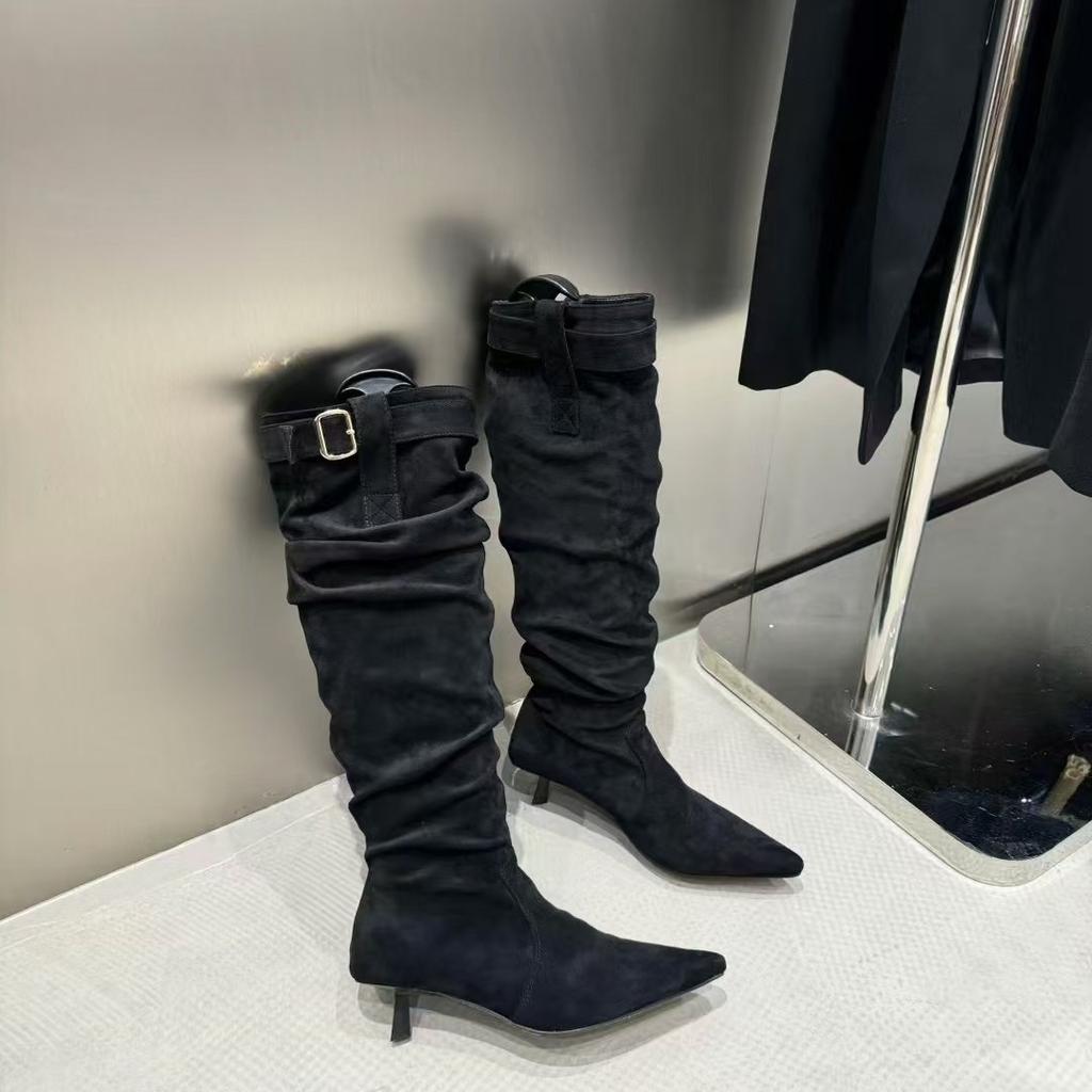 Autumn and Winter Piled Boots, Thin Boots, Pointed Toes, Thin Heels, Thin High Heels, Small Men But Knee Boots, Women