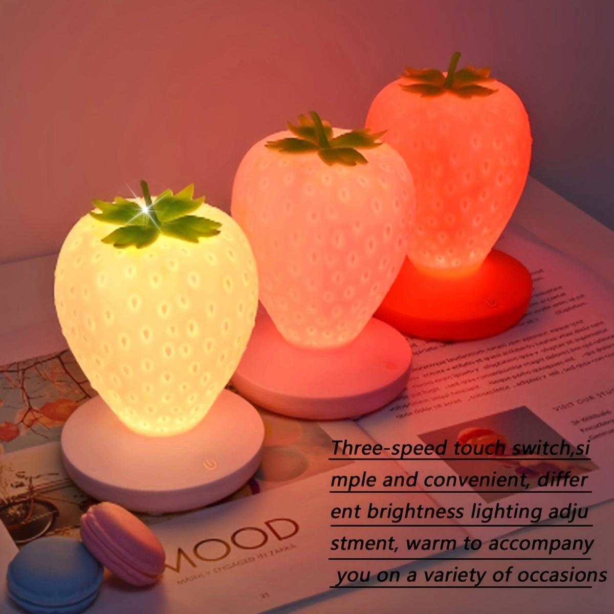 

USB Rechargeable Strawberry Night Light Touch Controlled LED Bedside Lamp with Adjustable Brightness Multi Color Ambient Lighting Modern Plastic Fruit рожевий