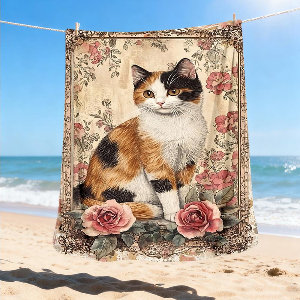 1pc Cat Portrait Outdoor Flannel Blanket Soft All Season Polyester Throw , Perfect for Picnics & Travel , Picnic Accessory