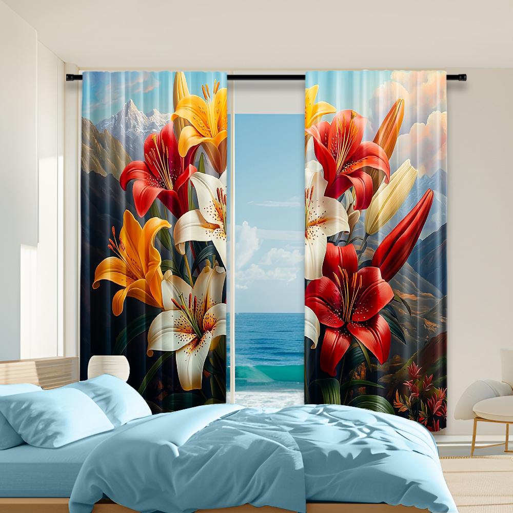 

Универсальные Прозрачные Полиэстеровые Шторы Декор Дома Цветы Набор Из 2 Штук Для Спален Гостиных Можно Стирать Готовая Площадь W100*H70(CM)-Rod Pocket&1PCS