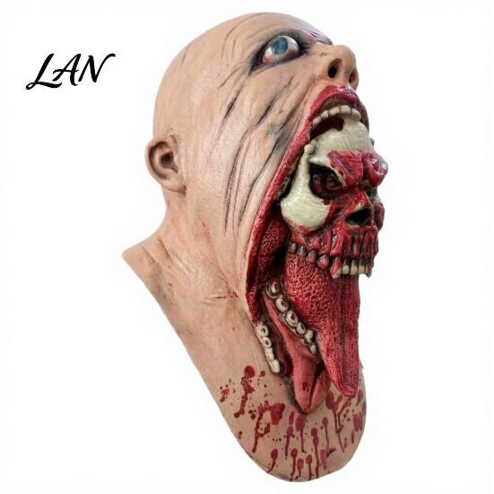 Spooky Latex Mask Halloween Horror Skull Mask, Tongue Sticking-Out Full Head Masquerade for Cosplay Party Costume Props Tongue-Out