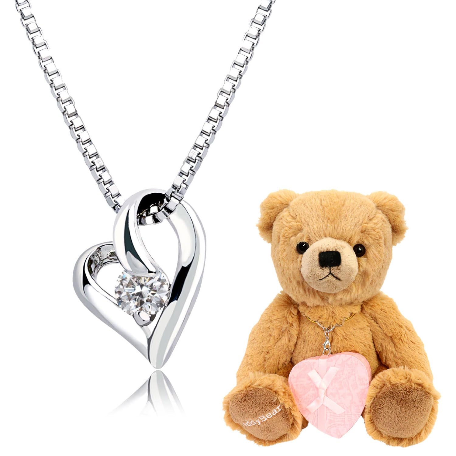 

Necklace Brown Teddy Bear White Gold Color Open Heart Zirconia [Sears] Women s p6127-tdt-01-w-b
