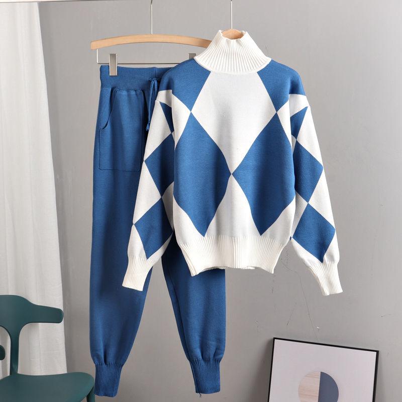 2023 Autumn Winter New Fashion Women Casual Sport Suits Big Size Knitted Sweater Blouse Tops and Pants Trousers 2 Pcs Sets S-2XL