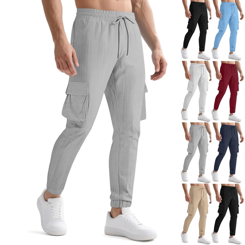 Men's Loose Casual Workwear Trousers, Elastic Waist Drawstring, Lightweight With Pockets, Comfortable And Breathable Trousers