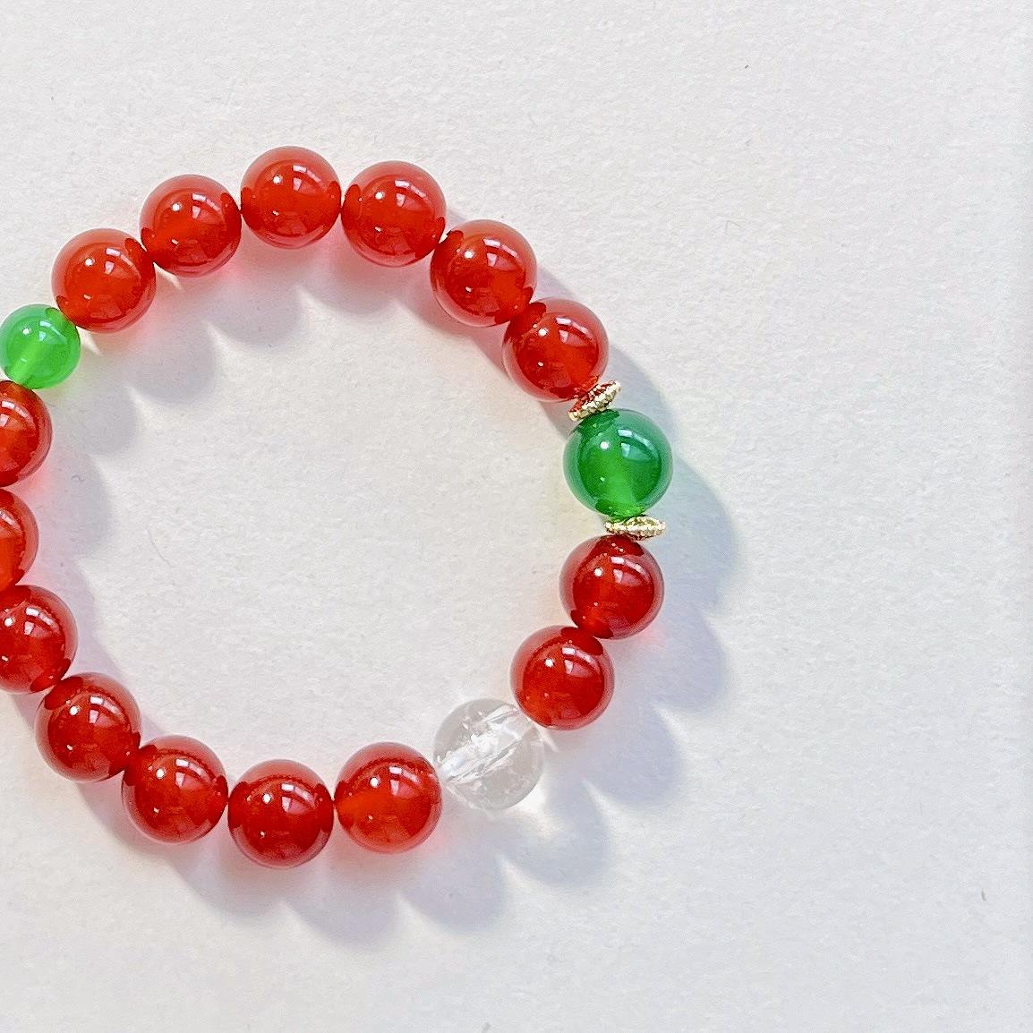 10M Ice-Permeable Pigeon Blood Red Natural Chalcedony Green Agate White Crystal Bracelet