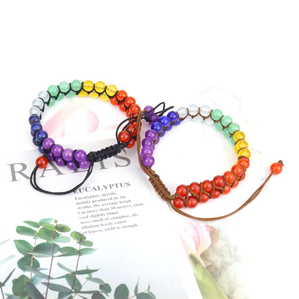 Hand-Woven Round Bead Natural Stone Crystal Double-Layer Woven Couple Bracelet