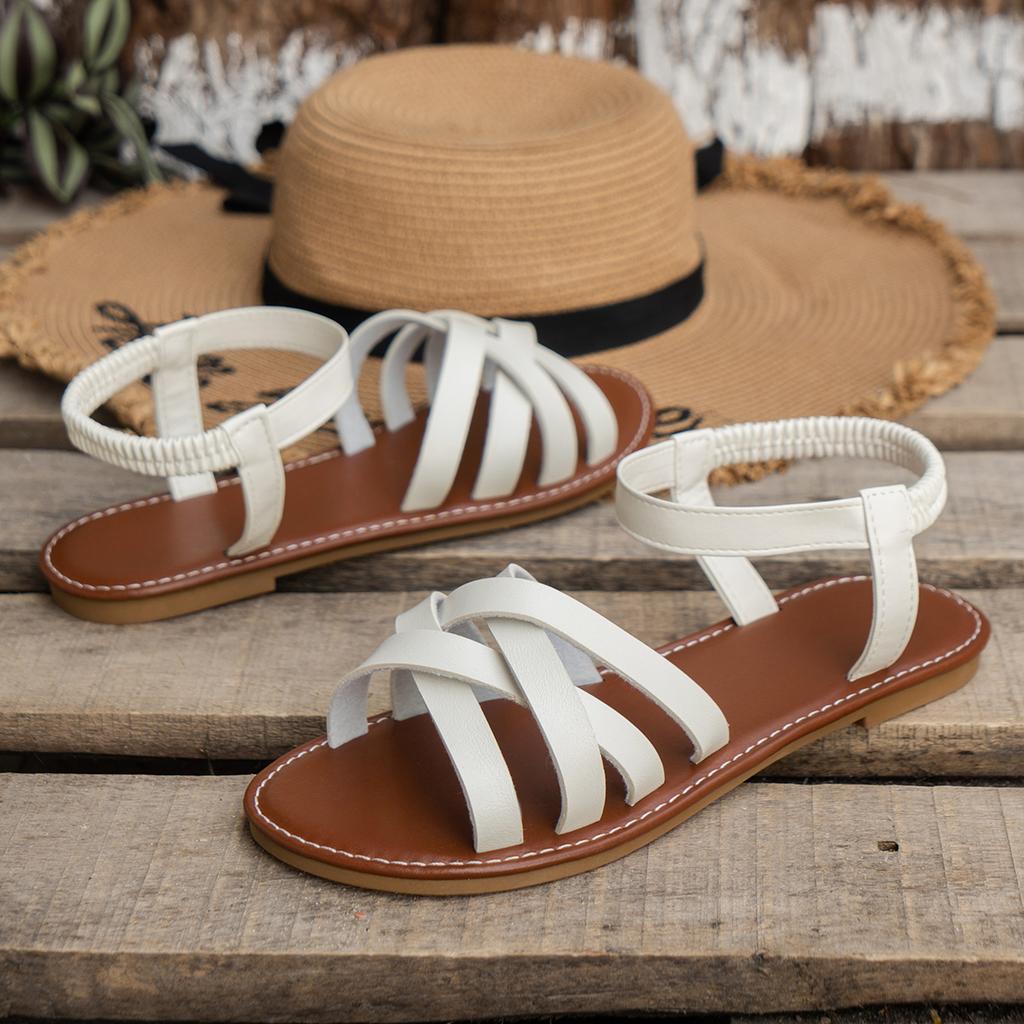 Women Sandals Summer New Women Flat Sandals Bottom Roman Strap Sandals with Non Slip Rubber Soles Ladies Daily Sandalia