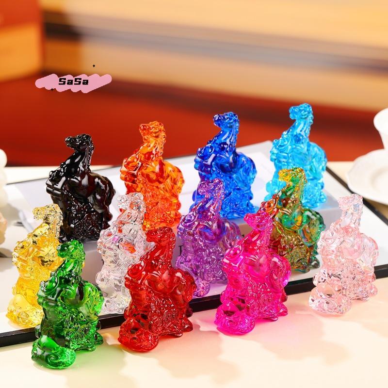 S-1Pc 2026 Zodiac Horse Statue Feng Shui Collection Crystal Light Luxury Horse Sun Catcher Ornament Home Desktop Decoration