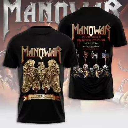 Rock Manowar Band Harajuku Hip Hop 3D Printing Sports Men's Short Sleeve Summer Outdoor Fitness