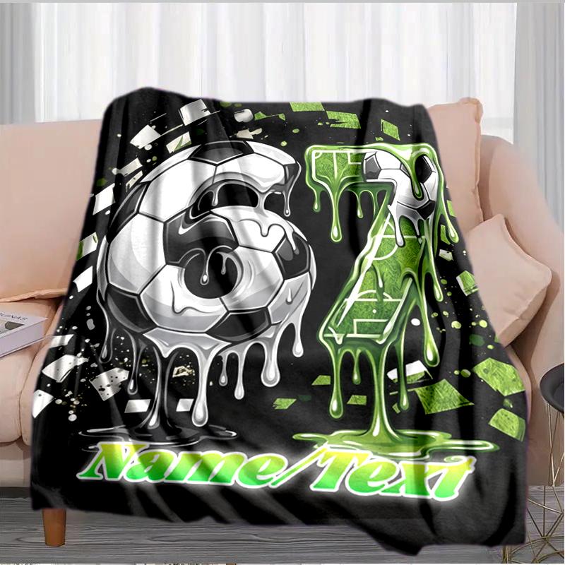 1PC Custom Name Soccer Ball Art flannel blanket versatile,all-season throw suitable for the living room,bedroom,camping,travel,and gift