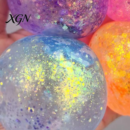 Stress Relief Gadget 1/4Pcs Glitter Ball Toy Transparent Multicolor Squeeze Sugar Soft Elastic Portable Travel Home Office Anxiety Relieving Fidget