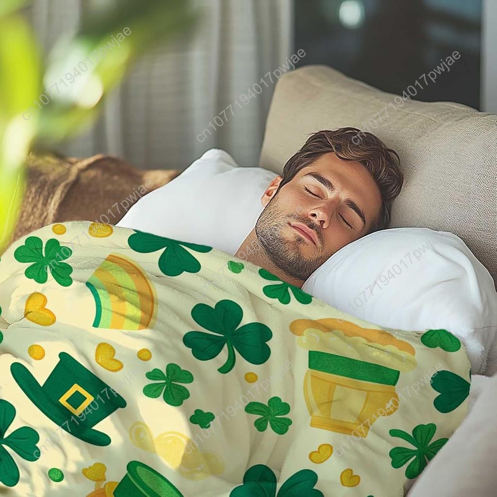 Shamrock Pattern Blanket for St Patrick's Day Festive Green Throw with Colorful Accents Perfect for Living Rooms Custom blankets
