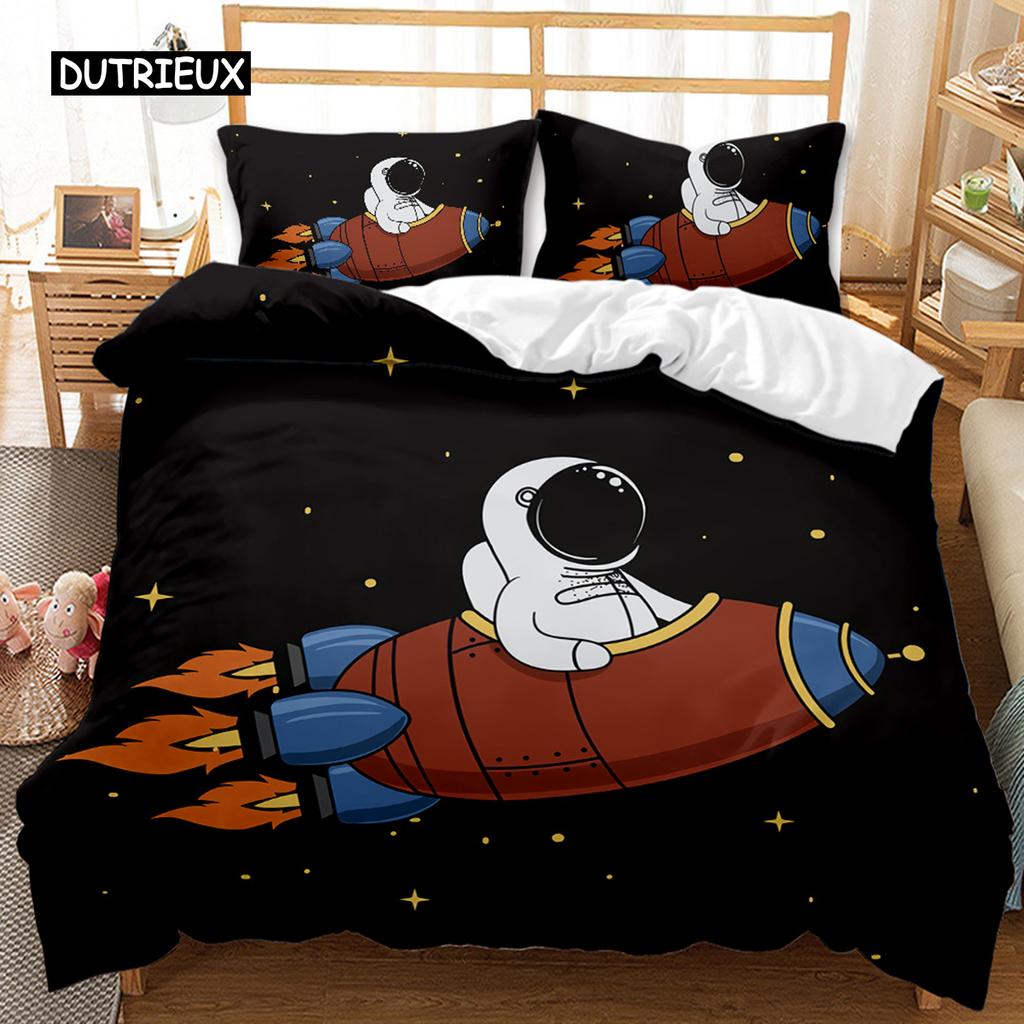 Astronaut Duvet Cover Set Outer Space Tourist Comforter Cover Set for Kids Boys Universe Planet Polyester Quilt Cover Queen King