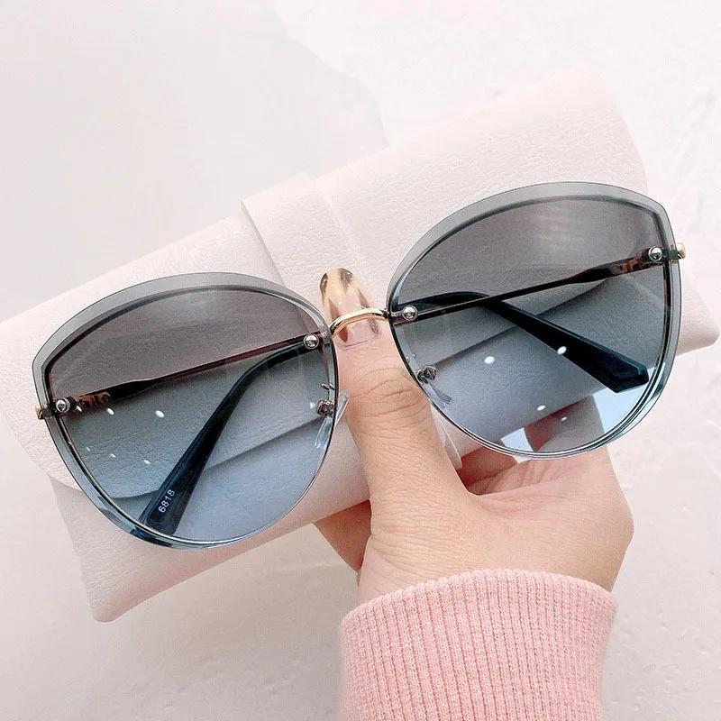 High Quality Women'S Oval Rimless Sunglasses Lady Metal Cay Eye Shades For Women Driving Glasses Sonnenbrille Dames