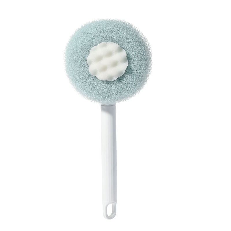 

Long Handle Bath Brush With Sponge And Suction Cup For Back Cleansing LightBlue