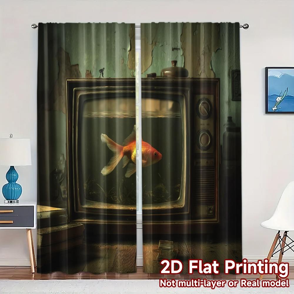 

Set Of 2 Flat Printing Curtains Without Rod Goldenvision Chic Window Treatment Fabric Curtain Polyester Machine Washable W100*H70(CM)-Grommet top&2PCS