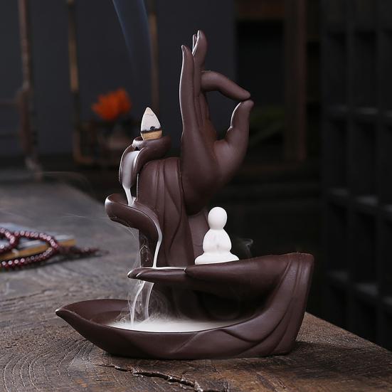 

Курильница Дзен с фиолетовыми песками, буддизм, медленный дым, керамический водопад, держатель для благовоний, орнамент, декор для стола для йоги