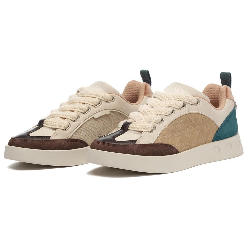 Li-Ning 1990 Wind Chime Retro Color Block Non-Slip Wear-Resistant Low-Top Skate Shoes Men Sneakers Beige Green ALHS043-1