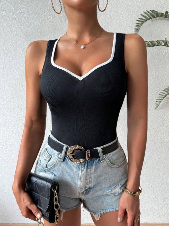New Black & White V-Neck Fashion Camisole: Casual, All-Season Style