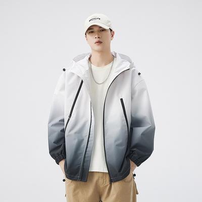 Stopniowa Zmiana Koloru Nowa Outdoorowa Wiosenno-Jesienna Kurtka ze Stopniową Zmianą Męska i Damska Luźna Marka Tide Wiatroodporny Płaszcz z Kapturem dla Pary